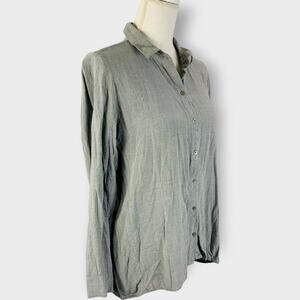 J. Jill Button Down Long Sleeve Gray Career Stretch Rayon Neutral Size Medium